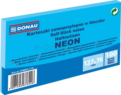Donau Bloczek samoprzylepny 127X76Mm, 1X100 Kart., Neon, Niebieski