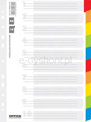 Office Products Przekładki Karton, A4, 227X297Mm, 10 Kart, Lam. Indeks, Mix Kolorów 