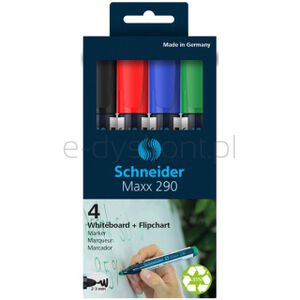 Schneider Zestaw markerów do tablic Maxx 290, 2-3mm, 4 szt., pudełko z zawieszką, mix kolorów