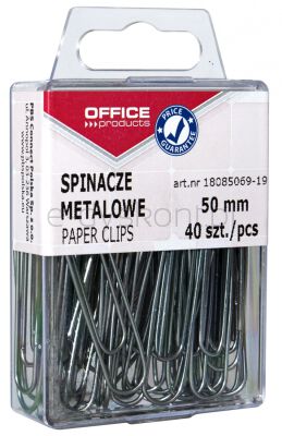Office Products Spinacze metalowe, Gładkie, 50Mm, W Pudełku, 40Szt., Srebrne
