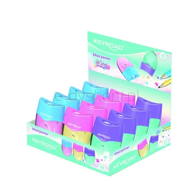 Temperówka KEYROAD Wave, plastikowa, podwójna, z pojemnikiem, pakowane na displayu, mix kolorów pastelowych