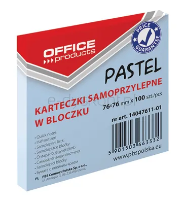 Office Products Bloczek Samoprzylepny 76X76Mm, 1X100 Kart., Pastel, Niebieski