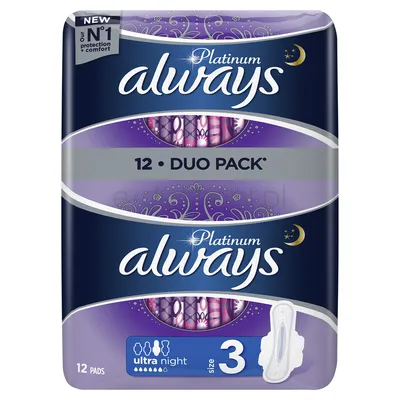 Always Podpaski Ze Skrzydełkami Platinum Ultra Night 12 Sztuk
