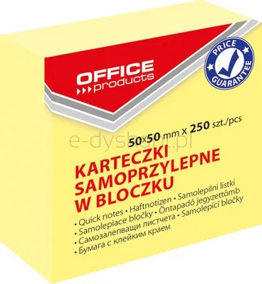 Office Products Mini kostka samoprzylepna 50x50mm, 1x250 kart., pastel, jasnożółta