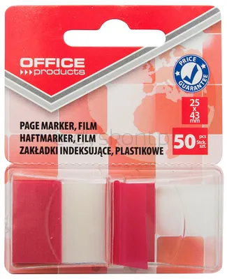 Office Products Zakładki indeksujące papier Pp, 25X43Mm, 1X50 Kart., Blister, Czerwone