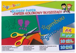 Zeszyt papierów kolorowych błyszczących Gimboo, A4, 10 kartek, 80gsm, mix kolorów