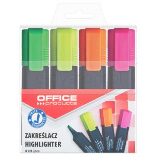 Office Products Zakreślacz fluorescencyjny, 1-5mm (linia), 4szt., mix kolorów [BIURO]