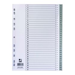 Q-Connect Przekładki PP, A4, 225x297mm, 1-31, 31 kart, szare