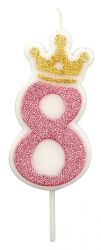 Świeczka Part Go, cyfra 8, 6,8cm, różowa