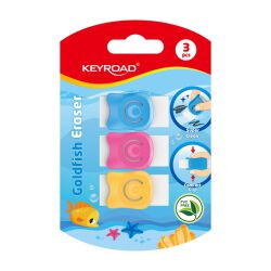 Keyroad Gumka Do Ścierania Goldfish, z osłoną, 3 szt., blister, mix kolorów