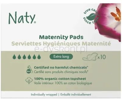 Eco By Naty Ekologiczne podpaski poporodowe, kompostowalne, extra long, 10 szt
