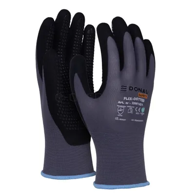 Donau Rękawice Safety Flex-Dotted, Kat. Ii, Rozm. 9, Szare
