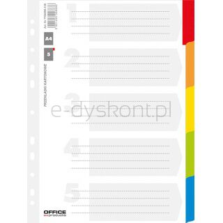 Office Products Przekładki karton, A4, 227x297mm, 5 kart, lam. indeks, mix kolorów [BIURO]