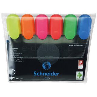 Schneider Zestaw zakreślaczy Job, 1-5 mm, 6 szt., pudełko z zawieszką, mix kolorów [BIURO]