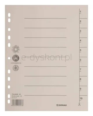 Donau Przekładka karton, A4, 235x300mm, 1-10, 1 karta, jasnobrązowa