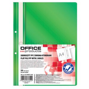 Office Products Skoroszyt, PP, A4, 2 otwory, 100/170mikr., wpinany, zielony