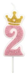Świeczka Part Go, cyfra 2, 6,8cm, różowa