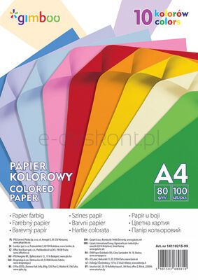Gimboo Papier kolorowy A4, 100 arkuszy, 80gsm, 10 kolorów neonowych