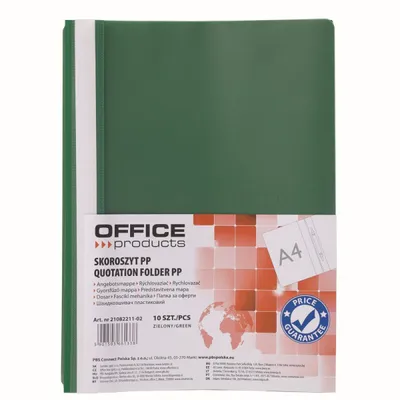Office Products Skoroszyt, 120/180 Mic, Pp, Zielony