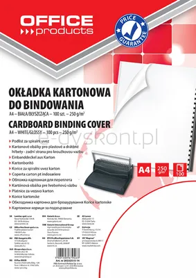 Office Products Okładki Do Bindowania Karton, A4, 250Gsm, Błyszczące, 100Szt., Białe 