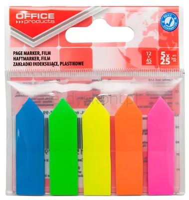 Office Products Zakładki indeksujące papier Strzałka, Pp, 12X45Mm, 5X25 Kart., Zawieszka, Mix Kolorów