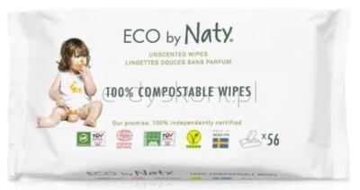 Eco By Naty Ekologiczne bezzapachowe chusteczki nawilżane- Dla skóry wrażliwej 56 szt.