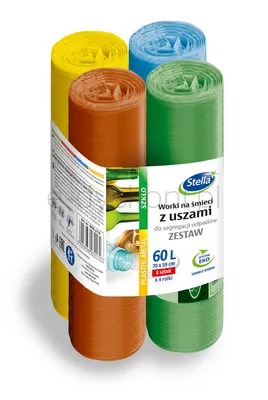 Stella Worki z uszami do segregacji odpadów, zestaw, 60l, 4x8 szt., mix