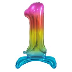 Beauty&Charm Balon Foliowy Cyfra Stojąca 1, Tęczowa, 74 Cm