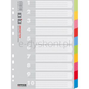 Office Products Przekładki karton, A4, 223x297mm, 10 kart, mix kolorów