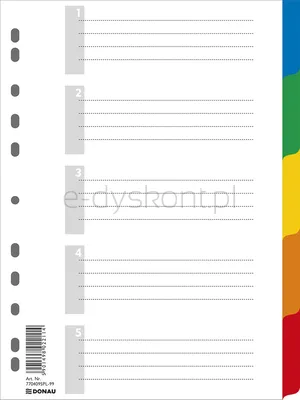 Donau Przekładki  Pp, A4, 225X297Mm, 5+1 Kart, Mix Kolorów