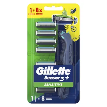 Gillette Sensor 3+ Sensitive Maszynka do golenia dla mężczyzn ergonomiczna rączka, 8 ostrzy wymiennych