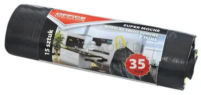 Office Products Worki na śmieci domowe z taśmą super mocne (LDPE), 35l, 15szt., czarne