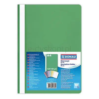 Donau Skoroszyt Pp, A4, Standard, 120/180Mikr., Zielony 