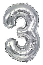 Part Go Balon foliowy cyfra 3, 80cm, srebrny