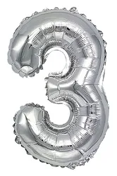 Balon foliowy PARTY GO, cyfra 3, 80cm, srebrny