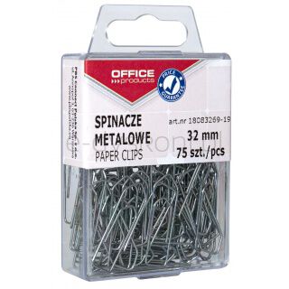 Spinacze metalowe OFFICE PRODUCTS, 32mm, w pudełku, 75szt., srebrne