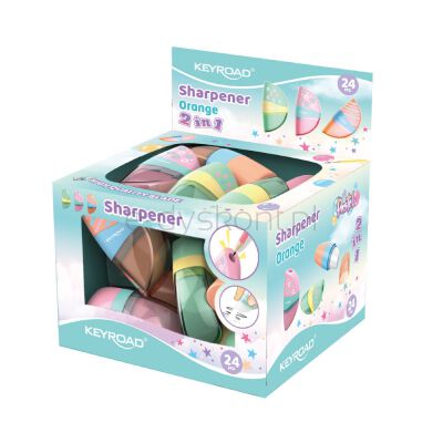 Keyroad Temperówka Orange, plastikowa, 2w1, z gumką, display, mix kolorów