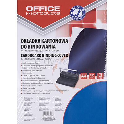 Office Products Okładki do bindowania karton, A4, 250gsm, błyszczące, 100szt., niebieski