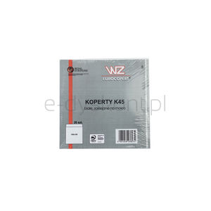 Koperty K45 ( 155 x 155 mm) z białego papieru offsetowego 100g, zaklejane na mokro, F-20 szt