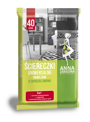 Ściereczki nawilżane Anna Zaradna, uniwersalne o zapachu limonki, 40 szt., białe chusteczki
