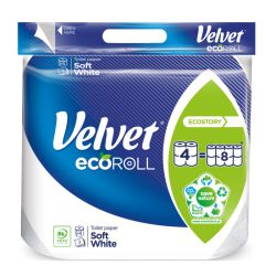 Velvet Papier Toaletowy Delikatnie Biały, Ecoroll, 3-warstwowy, 300 listków, 4szt., biały
