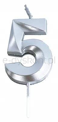 Świeczka Part Go, cyfra 5, 4,8cm, srebrna