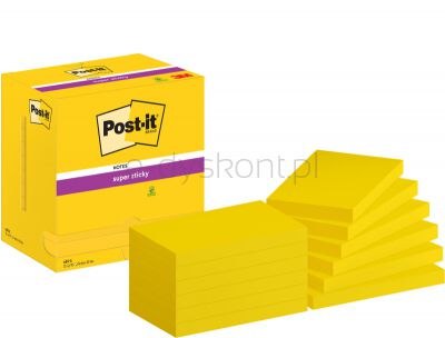 Post-It  Karteczki Samoprzylepne Super Sticky (655-12Sscy-Eu), 127X76Mm, 12X90 Kart., Żółte