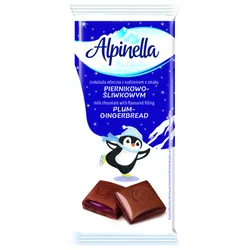 Alpinella Czekolada mleczna z nadzieniem o smaku piernikowym (30%) i nadzieniem śliwkowym (20%)  100 g