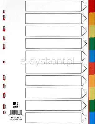 Q-Connect Przekładki Pp, A4, 225X297Mm, 10+1 Kart, Mix Kolorów 