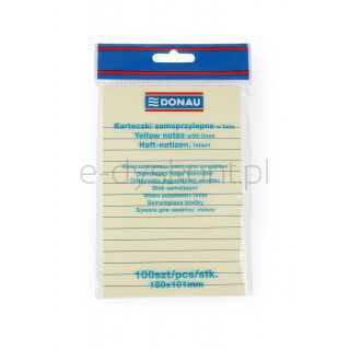 Donau Bloczek Samoprzylepny 101x150mm, w linię, 1x100 kart., 75gsm, żółty