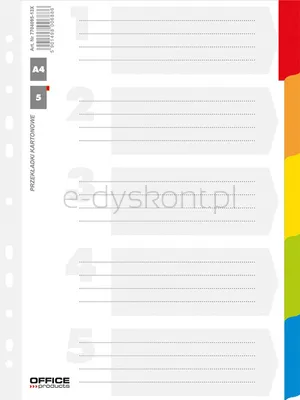 Office Products Przekładki Karton, A4, 227X297Mm, 5 Kart, Lam. Indeks, Mix Kolorów 