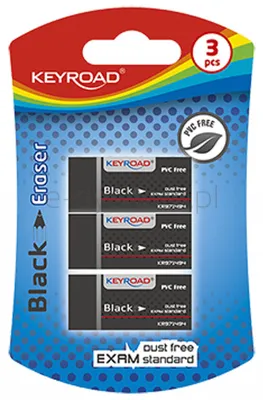 Gumka Uniwersalna Keyroad Black, 3Szt., Blister, Czarna