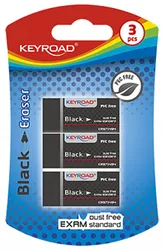 Gumka Uniwersalna Keyroad Black, 3Szt., Blister, Czarna