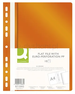 Q-Connect Skoroszyt, Pp, A4, Standard, 120/170Mikr., Wpinany, Pomarańczowy 